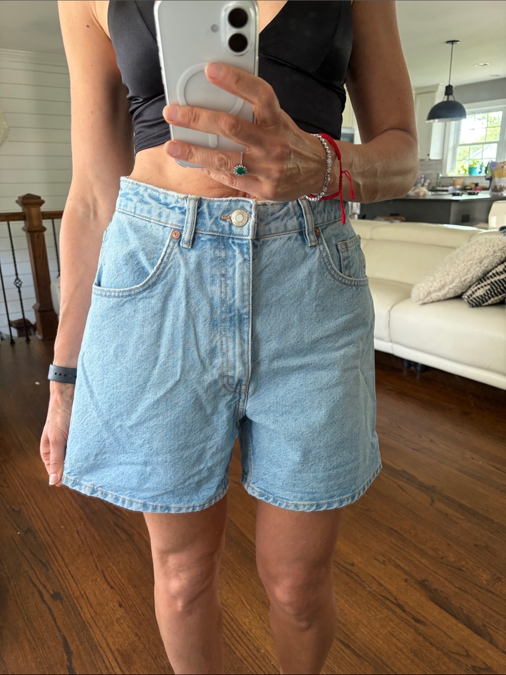 Zara Light Blue High-Rise Denim Shorts